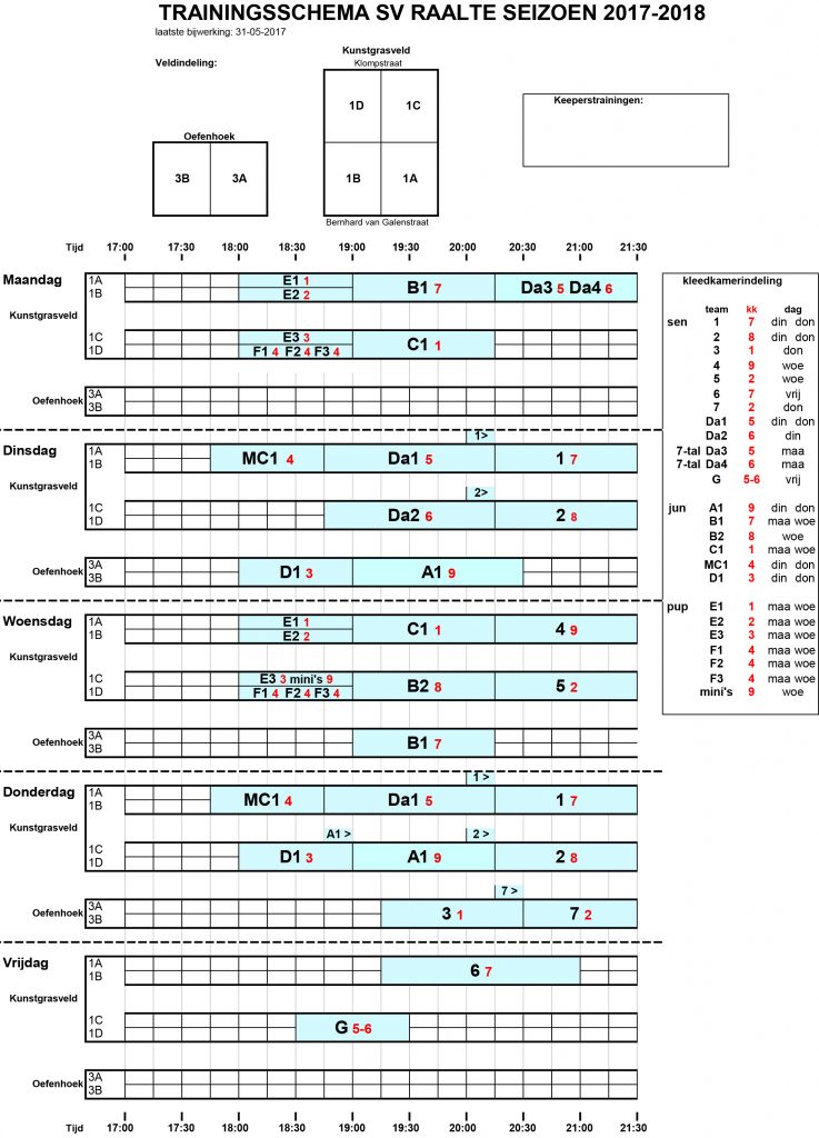 Trainingsschema SV Raalte 2017-2018